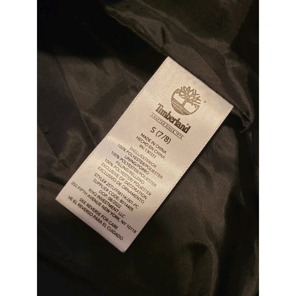 Timberland Boys Puffer Jacket Black Gray Hooded S (7/8) Full Zip Polyester - Picture 6 of 6
